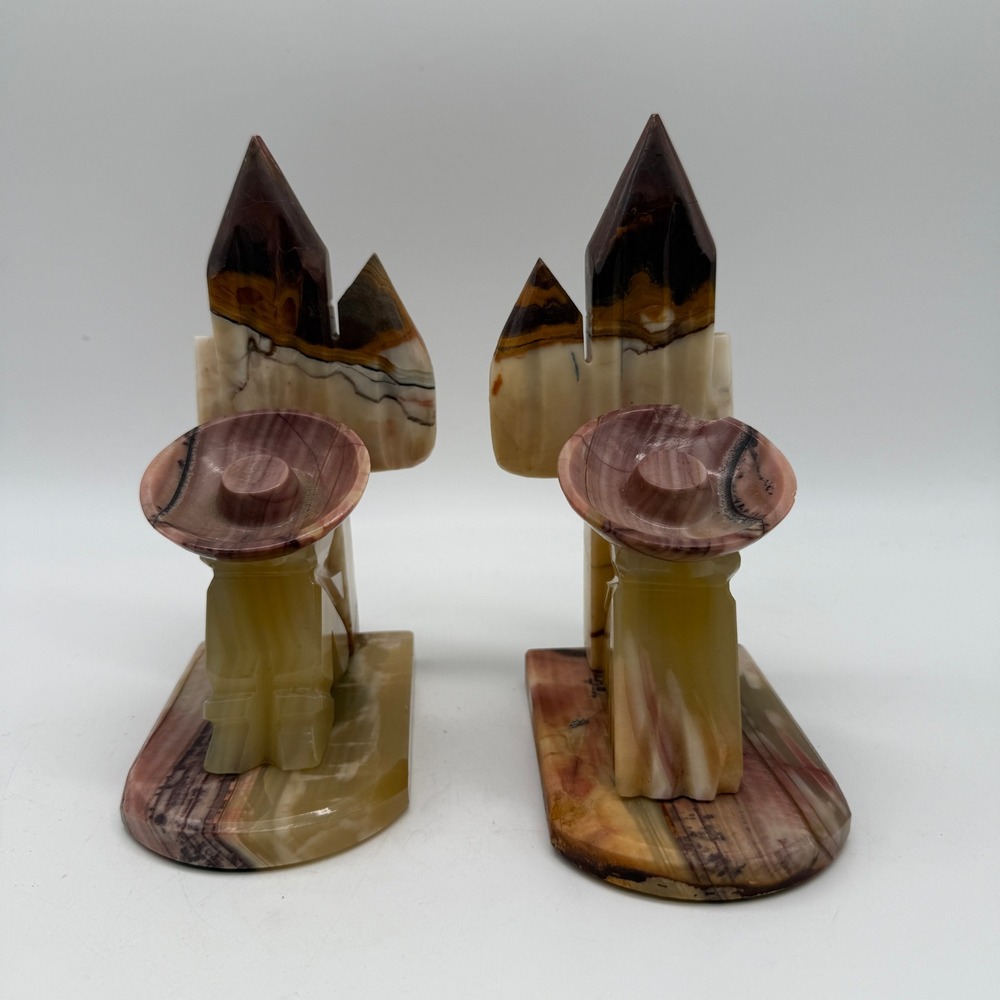 Vintage Mexican Bookends Sleeping Siesta Cactus Hand Carved Onyx Stone Pair